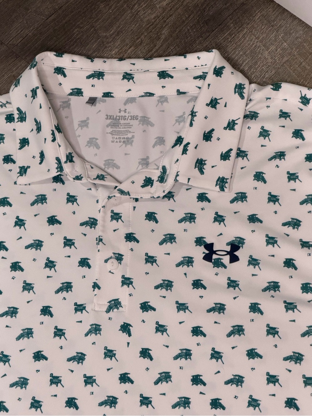 Under Armour White Polo with Green Micro Print - Men’s Short Sleeve 3XL - Picture 4 of 10